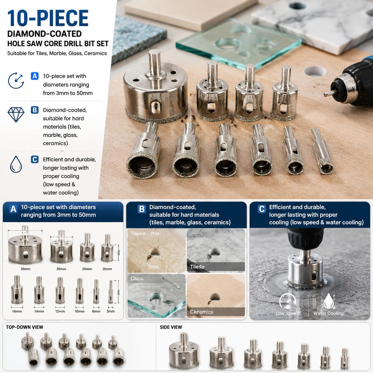 다이아몬드 코팅 드릴 비트 세트 10종 프리미엄 홀쏘  - Reciprocating Saw Attachment Drill 리뷰 및 가격