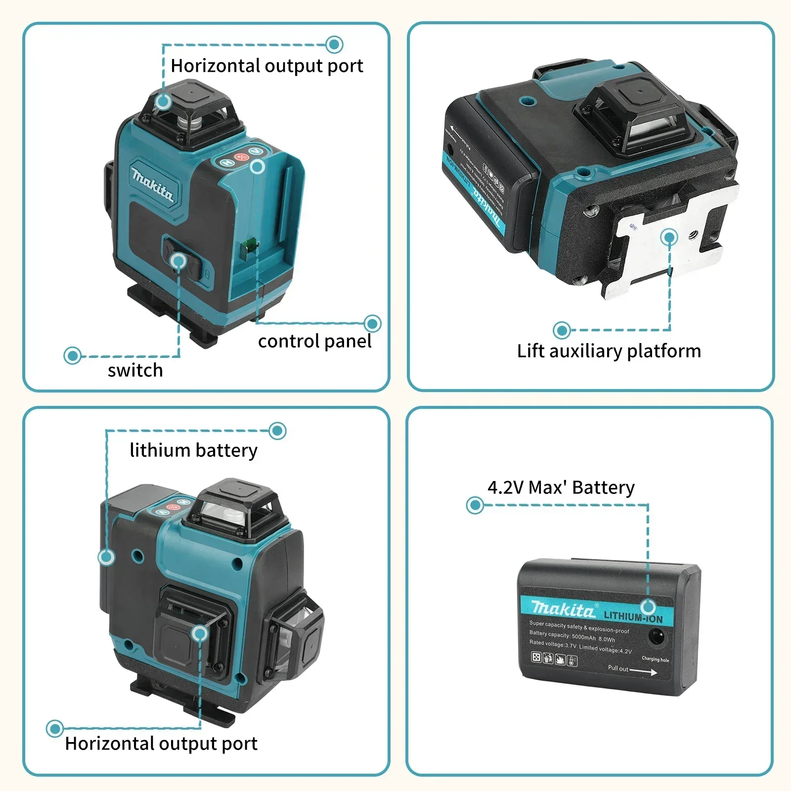 5.0Ah 용량의 마키타 40V 배터리, 마키타 16라 - Laser Level 16 Lines 4D Green 리뷰 및 가격